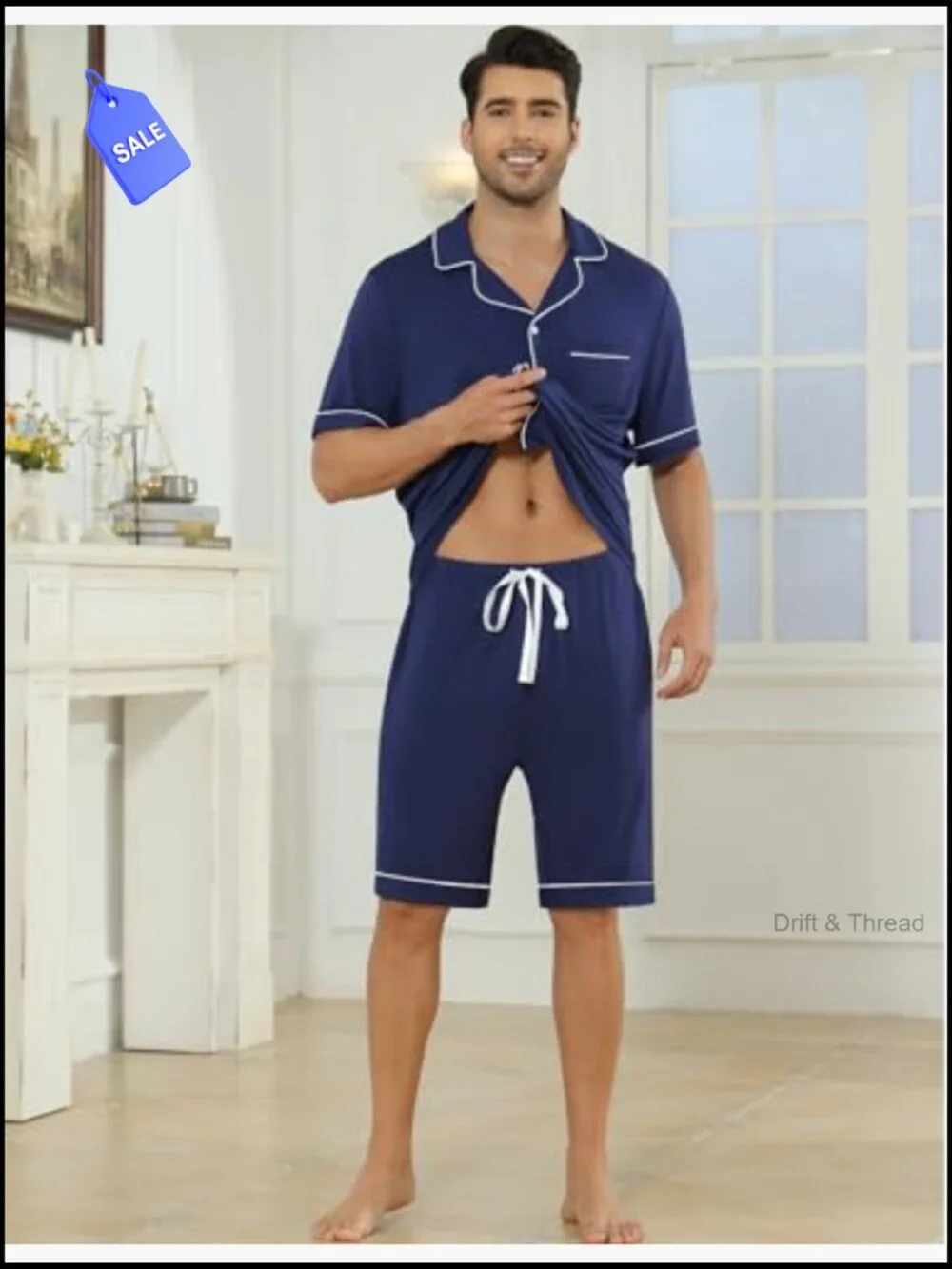 Men's Button Up Pajama Set Short Sleeve Shorts Soft Modal Sleepwear Lounge